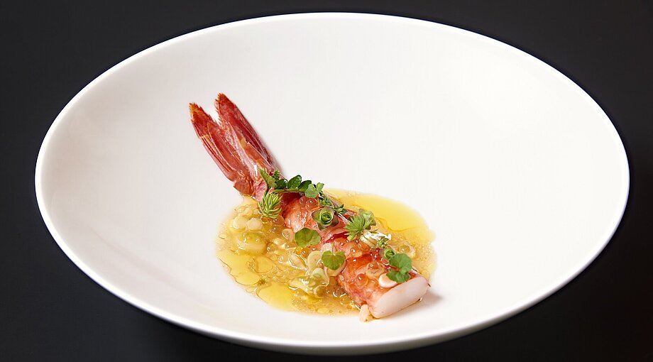 A dish with prawns served at the Löwen Hotel Montafon