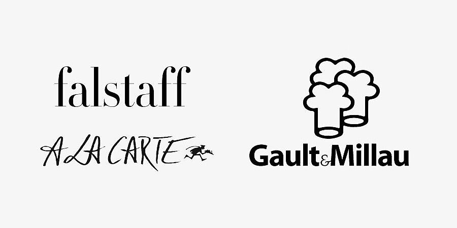 Die Logos mehrerer Gourmetmagazine, die das Löwen Hotel Montafon auszeichnen